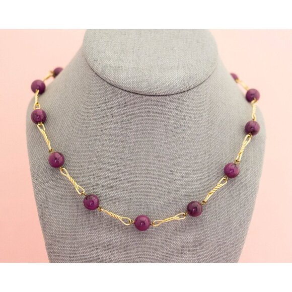 Beautiful Purple Sphere Gold Tone Link Necklace | 36 inch | H19 - Picture 1 of 3